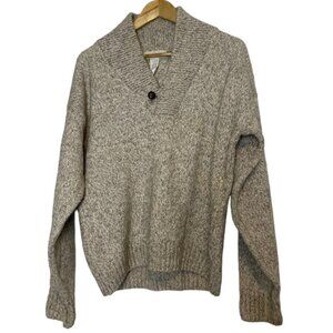 Vintage Men Sweater Wool Blend Fisherman Shawl Collar Oatmeal Beige Sz Small